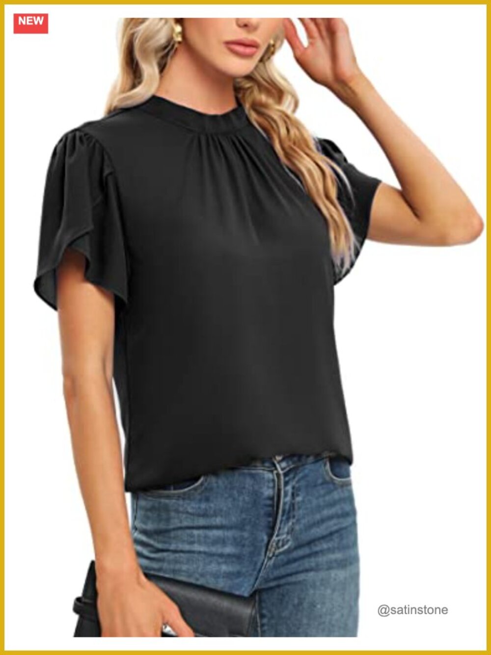 Women's Short Sleeve Chiffon Blouse Dressy Elegant Work Casual Tops